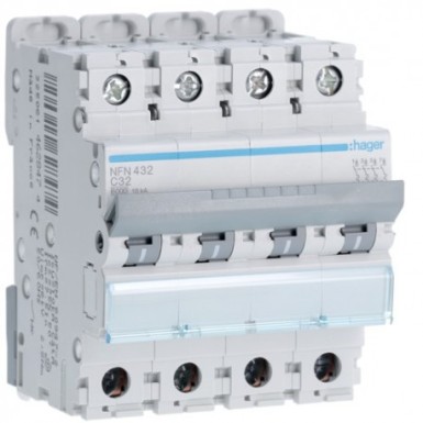NFN432 - Hager - 4P 6-10kA C curve circuit breaker - 32A 4 modules - Ref: NFN432