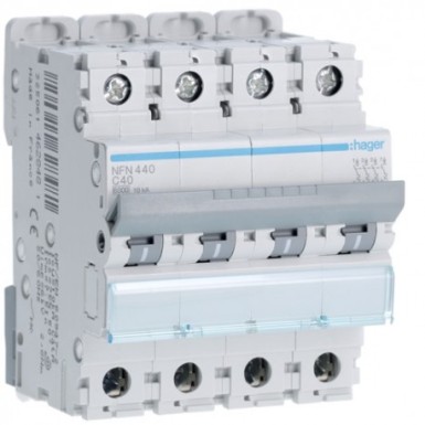 NFN440 - Hager - 4P 6-10kA C curve circuit breaker - 40A 4 modules - Ref: NFN440