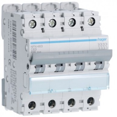 NFN463 - Hager - 4P 6-10kA C curve circuit breaker - 63A 4 modules - Ref: NFN463