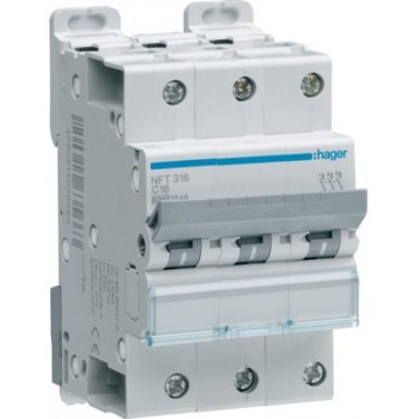 NFT316 - Hager - 3P 6-10kA C curve circuit breaker - 16A 3 modules - Ref: NFT316