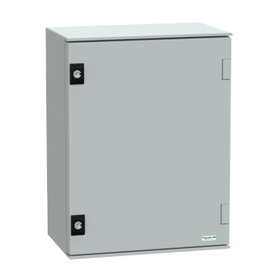 NSYPLM43G - Schneider Electric - Wall mounted polyester enclosure, Thalassa PLM, plain door, 430x330x200mm, IP66, IK10, RAL 7035
