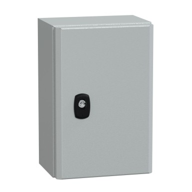 NSYS3D3215P - Schneider Electric - Wall mounted steel enclosure, Spacial S3D, plain door, with mounting plate, 300x200x150mm, IP66, IK10