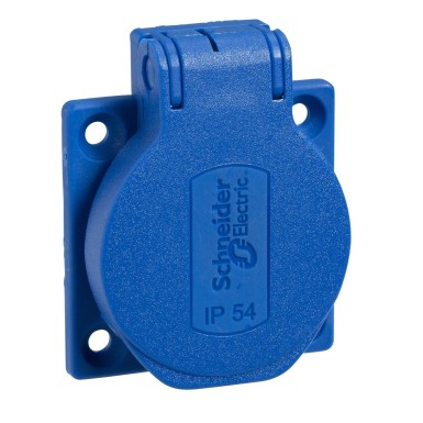 PKN51B - Schneider Electric - PratiKa - socket outlet NF 50x50mm - 2P+E 10-16 A - IP54 - connex. arr. - blue