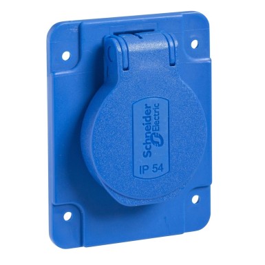 PKN61B - Schneider Electric - PratiKa - socket outlet NF 65x85mm - 2P+E 10-16 A - IP54 - connex. arr. - blue