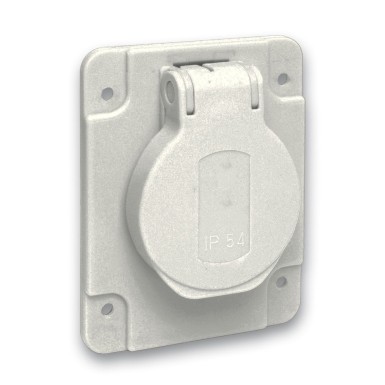 PKN61G - Schneider Electric - PratiKa - socket outlet NF 65x85mm - 2P+E 10-16 A - IP54 - connex. arr. - gray