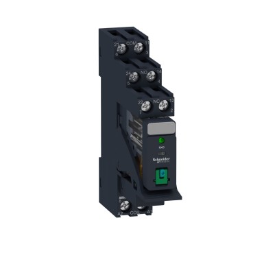 RXG22BDPV - Schneider Electric - Interface plug in relay pre assembled, Harmony, 5A, 2CO, with LED, lockable test button, 24V DC
