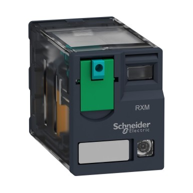 RXM2AB2BD - Schneider Electric - Miniature plug in relay, Harmony, 12A, 2CO, with LED, lockable test button, 24V DC