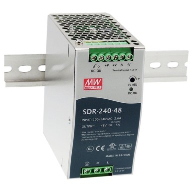 SDR-240-24 - Mean Well - AC-DC Industrial DIN rail power supply; Output 24Vdc at 10A; Metal casing; Ultra slim width 63mm