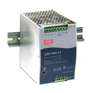 SDR-480-24 - Mean Well - AC-DC Industrial DIN rail power supply; Output 24Vdc at 20A; Metal casing; Ultra slim width 85.5mm