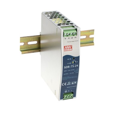 SDR-75-24 - Mean Well - AC-DC Industrial DIN rail power supply; Output 24Vdc at 3.2A; Metal casing; Ultra slim width 32mm