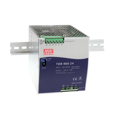 TDR-960-24 - Mean Well - AC-DC Industrial 3-phase DIN rail power supply; Output 24Vdc at 40A; metal case; 2 phase operation possible; current sharing 3+1