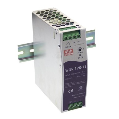 WDR-120-24 - Mean Well - AC-DC Industrial DIN rail power supply; Output 24Vdc at 5A; metal case; Ultra wide input 180-550Vac for single and two phase mains network