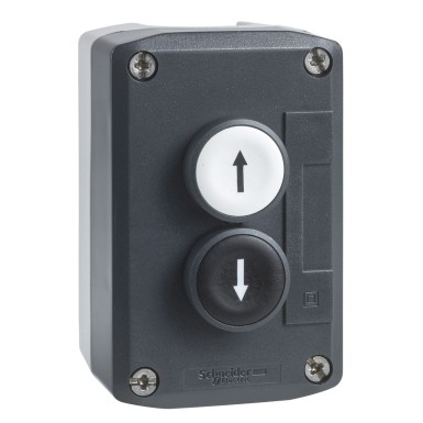XALD222E - Schneider Electric - Harmony, Control station, plastic, dark grey, 1 white flush marked UP ARROW/1 black flush marked DOWN ARROW push buttons, Ш22 , spring return