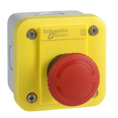 XALEK1702 - Schneider Electric - Harmony XALE, Control station, plastic, yellow, 1 red mushroom head push button Ш40, emergency stop switching off, 1NO + 1 NC