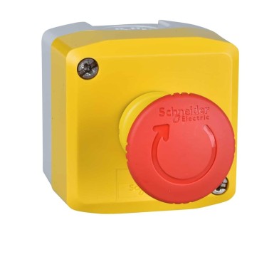 XALK178G - Schneider Electric - Control station, Harmony XALD, XALK, plastic, yellow lid, 1 red mushroom push button 40mm, turn to release, 1NO+2NC