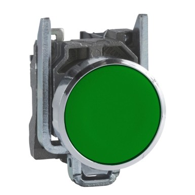 XB4BA31 - Schneider Electric - Push button, metal, Harmony XB4, flush, green, 22mm, spring return, unmarked, 1NO