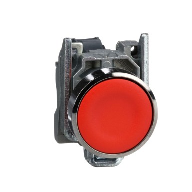 XB4BA42 - Schneider Electric - Push button, Harmony XB4, metal, flush, red, 22mm, spring return, unmarked, 1NC