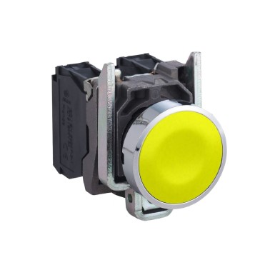 XB4BA51 - Schneider Electric - Push button, Harmony XB4, metal, flush, yellow, 22mm, spring return, unmarked, 1NO