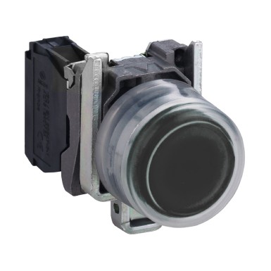 XB4BP21 - Schneider Electric - Push button, Harmony XB4, metal, projecting, black, 22mm, spring return, booted, unmarked, 1NO