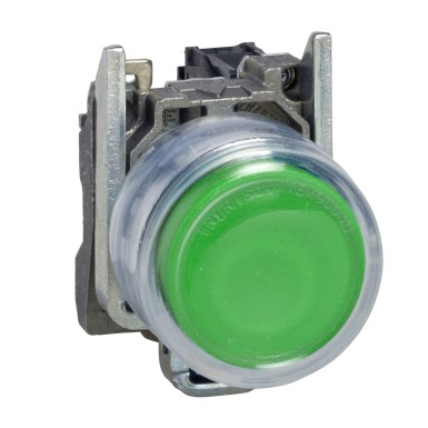 XB4BP31 - Schneider Electric - Push button, Harmony XB4, metal, projecting, green, 22mm, spring return, booted, unmarked, 1NO