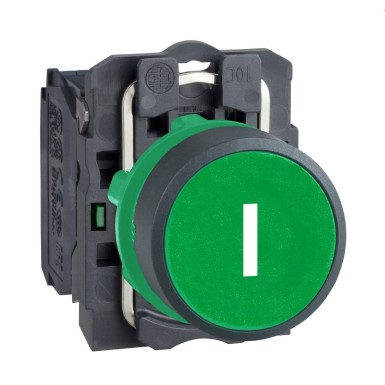 XB5AA3311 - Schneider Electric - Push button, Harmony XB5, plastic, flush, green, 22mm, spring return, marked I, 1NO