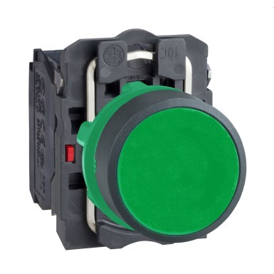 XB5AA35 - Schneider Electric - Push button, Harmony XB5, plastic, flush, green, 22mm, spring return, unmarked, 1NO+1NC