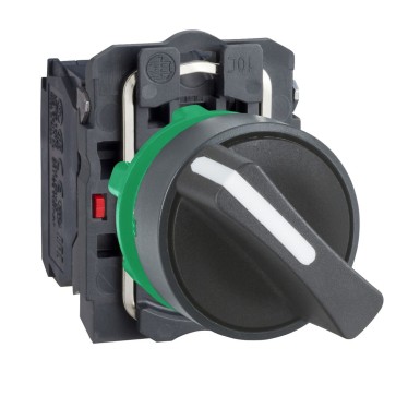 XB5AD25 - Schneider Electric - Harmony XB5 - knob rotary knob - Ш22 - 2 fixed pos - black - 1O+1C - set screw