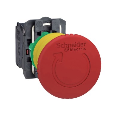 XB5AS8444 - Schneider Electric - Emergency stop switching off, Harmony XB5, plastic, red mushroom 40mm, 22mm, trigger latching turn to release, 2NC