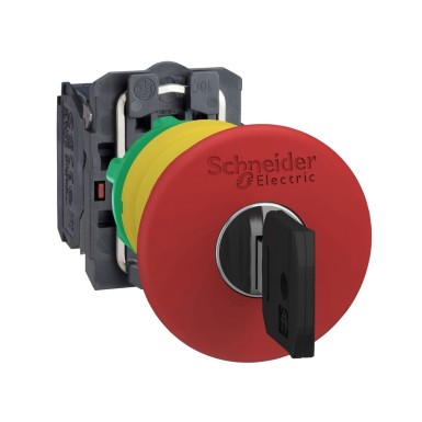 XB5AS9442 - Schneider Electric - Emergency stop switching off, Harmony XB5, plastic, red mushroom 40mm, 22mm trigger latching key release, 1NC