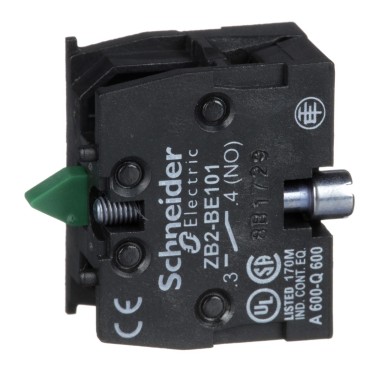ZB2BE101 - Schneider Electric - Contact block, Harmony XAC, single contact, spring return, 1 speed, front mounting, screw clamp terminal, 1NO