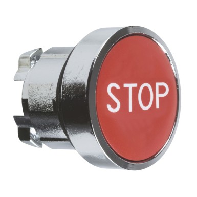 ZB4BA434 - Schneider Electric - Push button head, Harmony XB4, metal, flush, red, 22mm, spring return, marked STOP