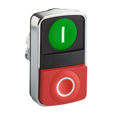 ZB4BL7341 - Schneider Electric - Double-headed push button head, Harmony XB4, metal, 22mm, 1 green flush marked I + 1 red projecting marked O