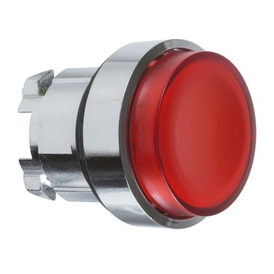 ZB4BW143 - Schneider Electric - Head for illuminated push button, Harmony XB4, metal, red projecting, 22mm, universal LED, spring return, plain lens