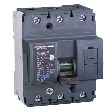 18879 - Miniature circuit breaker (MCB), Acti9 NG125LMA, 3P, 4A, MA curve, 50kA (IEC/EN 60947-2) - Schneider Electric - Miniature circuit breaker (MCB), Acti9 NG125LMA, 3P, 4A, MA curve, 50kA (IEC/EN 60947-2) - Schneider Electric - 0