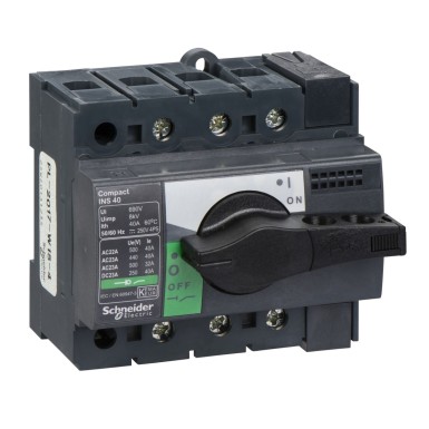 28900 - Switch disconnector, Compact INS40 , 40 A, standard version with black rotary handle, 3 poles - Schneider Electric - Switch disconnector, Compact INS40 , 40 A, standard version with black rotary handle, 3 poles - Schneider Electric - 0