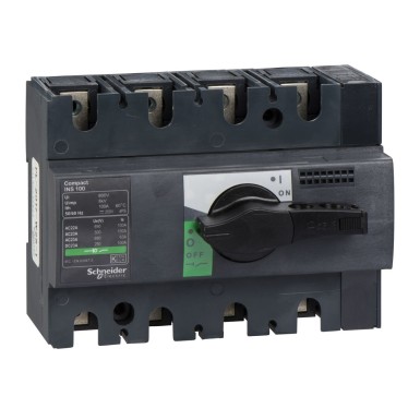 28909 - switch disconnector, Compact INS100 , 100 A, standard version with black rotary handle, 4 poles - Schneider Electric - switch disconnector, Compact INS100 , 100 A, standard version with black rotary handle, 4 poles - Schneider Electric - 0