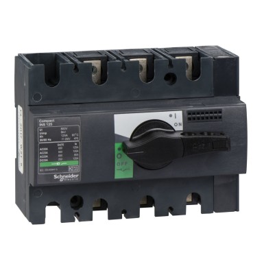 28910 - Switch disconnector, Compact INS125 , 125 A, standard version with black rotary handle, 3 poles - Schneider Electric - Switch disconnector, Compact INS125 , 125 A, standard version with black rotary handle, 3 poles - Schneider Electric - 0