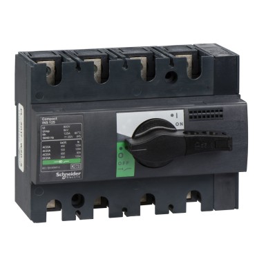 28911 - switch disconnector, Compact INS125 , 125 A, standard version with black rotary handle, 4 poles - Schneider Electric - switch disconnector, Compact INS125 , 125 A, standard version with black rotary handle, 4 poles - Schneider Electric - 0