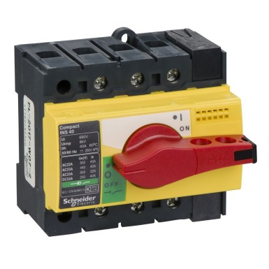 28916 - Switch disconnector, Compact INS40 , 40 A, with red rotary handle and yellow front, 3 poles - Schneider Electric - Switch disconnector, Compact INS40 , 40 A, with red rotary handle and yellow front, 3 poles - Schneider Electric - 0