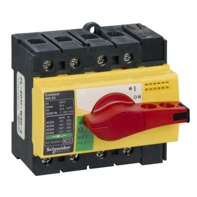 28919 - switch disconnector, Compact INS63 , 63 A, with red rotary handle and yellow front, 4 poles - Schneider Electric - switch disconnector, Compact INS63 , 63 A, with red rotary handle and yellow front, 4 poles - Schneider Electric - 0