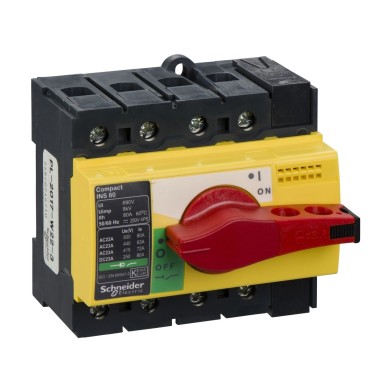 28921 - Switch disconnector, Compact INS80 , 80 A, with red rotary handle and yellow front, 4 poles - Schneider Electric - Switch disconnector, Compact INS80 , 80 A, with red rotary handle and yellow front, 4 poles - Schneider Electric - 0