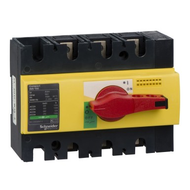 28924 - Switch disconnector, Compact INS100 , 100 A, with red rotary handle and yellow front, 3 poles - Schneider Electric - Switch disconnector, Compact INS100 , 100 A, with red rotary handle and yellow front, 3 poles - Schneider Electric - 0