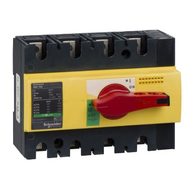 28925 - Switch disconnector, Compact INS100 , 100 A, with red rotary handle and yellow front, 4 poles - Schneider Electric - Switch disconnector, Compact INS100 , 100 A, with red rotary handle and yellow front, 4 poles - Schneider Electric - 0