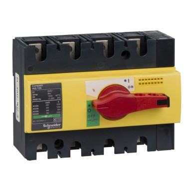 28927 - switch disconnector, Compact INS125 , 125 A, with red rotary handle and yellow front, 4 poles - Schneider Electric - switch disconnector, Compact INS125 , 125 A, with red rotary handle and yellow front, 4 poles - Schneider Electric - 0