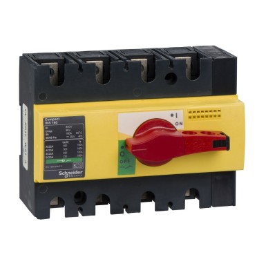 28929 - switch disconnector, Compact INS160 , 160 A, with red rotary handle and yellow front, 4 poles - Schneider Electric - switch disconnector, Compact INS160 , 160 A, with red rotary handle and yellow front, 4 poles - Schneider Electric - 0