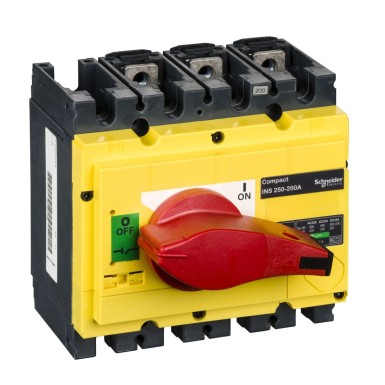 31122 - Switch disconnector, Compact INS250200 , 200 A, with red rotary handle and yellow front, 3 poles - Schneider Electric - Switch disconnector, Compact INS250200 , 200 A, with red rotary handle and yellow front, 3 poles - Schneider Electric - 0