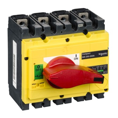 31123 - Switch disconnector, Compact INS250200 , 200 A, with red rotary handle and yellow front, 4 poles - Schneider Electric - Switch disconnector, Compact INS250200 , 200 A, with red rotary handle and yellow front, 4 poles - Schneider Electric - 0