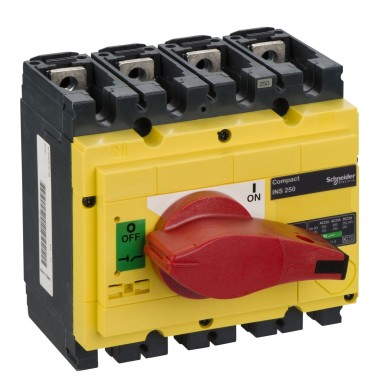 31127 - Switch disconnector, Compact INS250 , 250 A, with red rotary handle and yellow front, 4 poles - Schneider Electric - Switch disconnector, Compact INS250 , 250 A, with red rotary handle and yellow front, 4 poles - Schneider Electric - 0