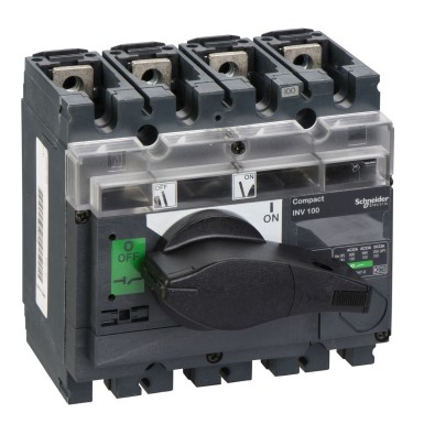 31161 - switch disconnector, Compact INV100, visible break, 100 A, standard version with black rotary handle, 4 poles - Schneider Electric - switch disconnector, Compact INV100, visible break, 100 A, standard version with black rotary handle, 4 poles - Schneider Electric - 0