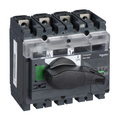 31163 - switch disconnector, Compact INV200, visible break, 200 A, standard version with black rotary handle, 4 poles - Schneider Electric - switch disconnector, Compact INV200, visible break, 200 A, standard version with black rotary handle, 4 poles - Schneider Electric - 0